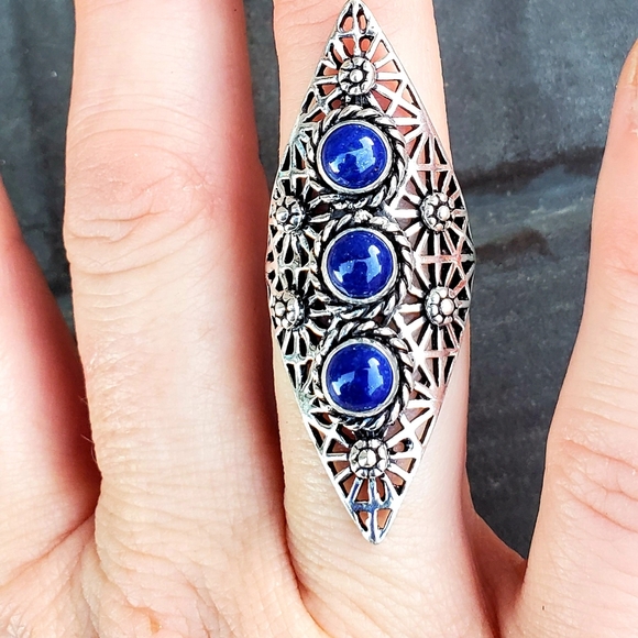 New Lapis Lazuli Silver Statement Ring. - Picture 8 of 16
